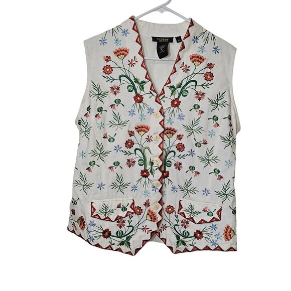 Twiggy London Embroidered Vest Pristine Condition Button Up Tie Back Womens XL - Picture 1 of 8